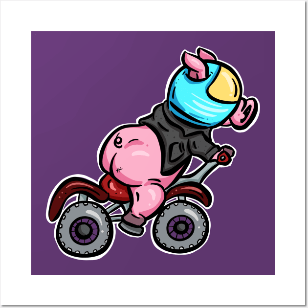 Biker Piggy Pink Pig on A Motorbike Wall Art by Squeeb Creative